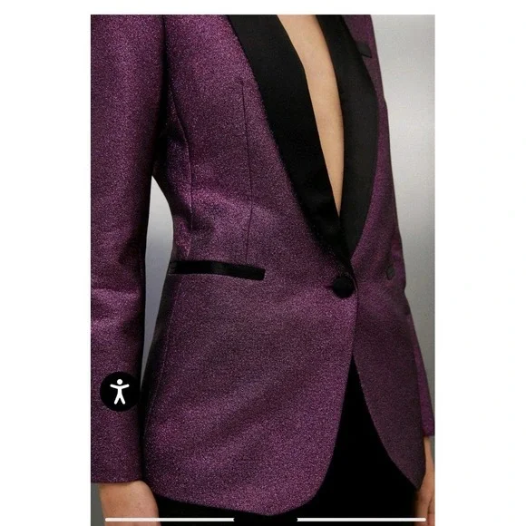 Karen Millen Women's Tailored Sparkle Contras Blazer Pink Purple Size 8 NEW - Picture 13 of 13
